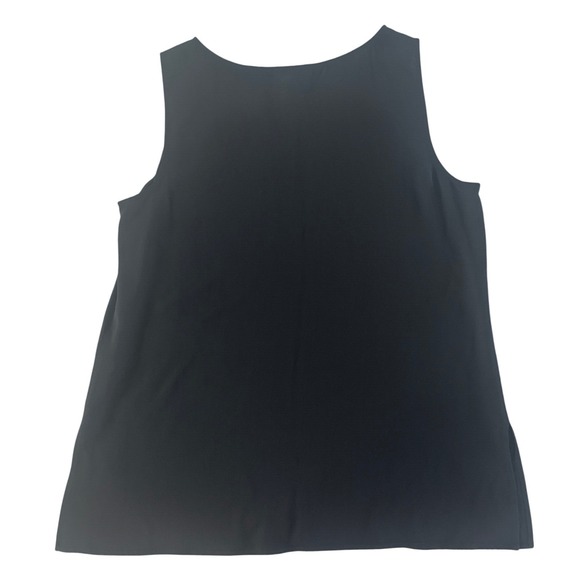 Eileen Fisher Silk Georgette Crepe Ballet Neck Tank Easy Fit Long Length Black M - Picture 10 of 10